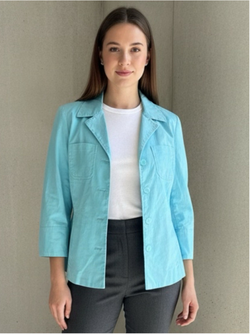 Rafaella Turquoise Button-front Cotton Blazer Jacket Size 6